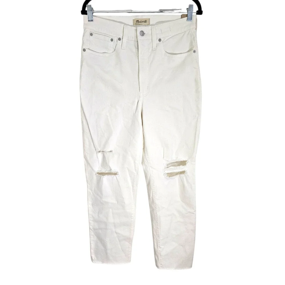 Madewell Womens White Distressed Denim Perfect Vintage Straight Jean Size 28 NWT